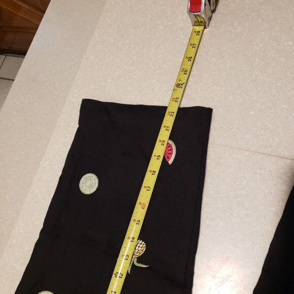 Talbots Crop Pants 8 Women's Irish Linen Black Embroidered Printed Fruit High - Picture 7 of 9